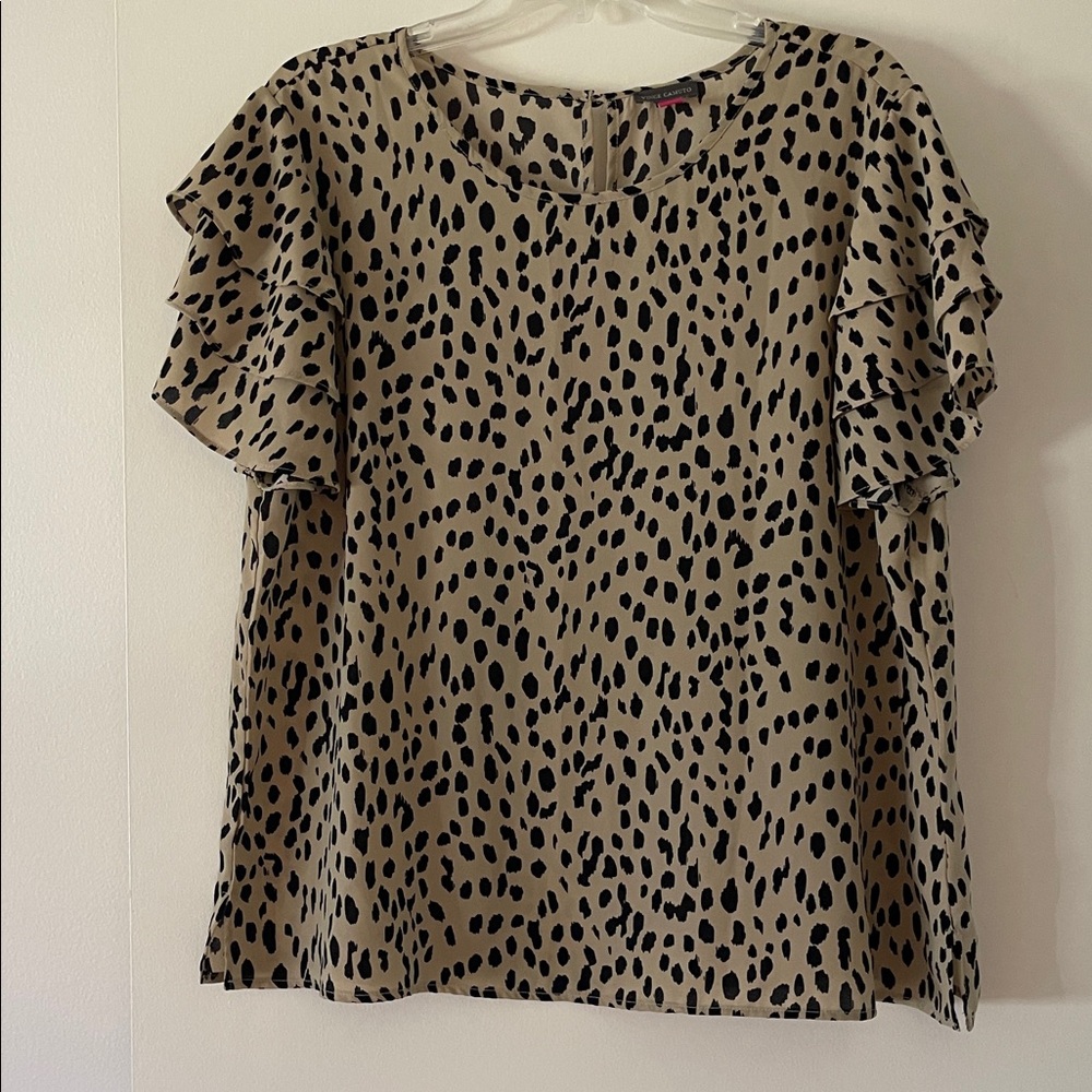 Vince Camuto Black and Tan Patterned Top